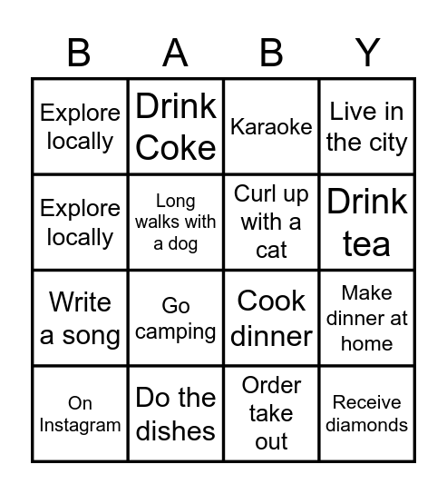 Ashley's Baby Shower Bingo Card