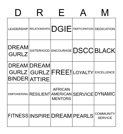 DREAM  Bingo Card