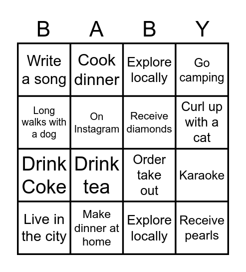 Ashley's Baby Shower Bingo Card