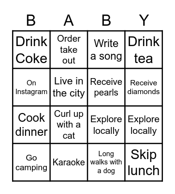 Ashley's Baby Shower Bingo Card