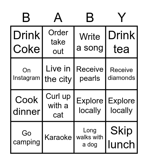 Ashley's Baby Shower Bingo Card