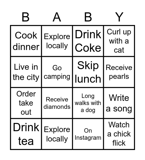 Ashley's Baby Shower Bingo Card