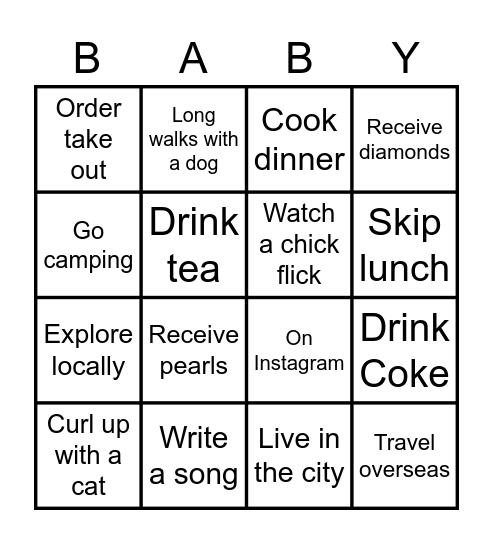 Ashley's Baby Shower Bingo Card