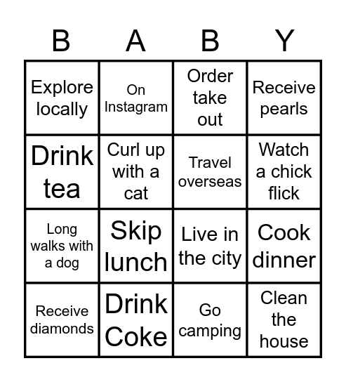 Ashley's Baby Shower Bingo Card