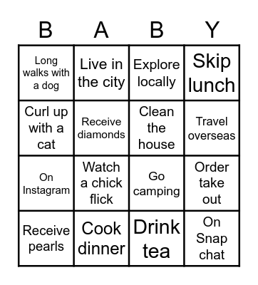 Ashley's Baby Shower Bingo Card