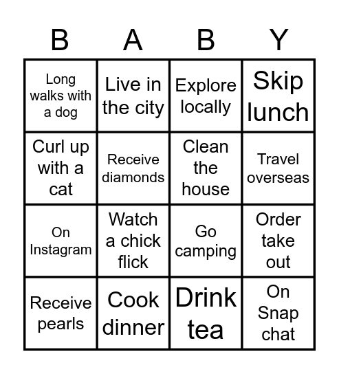 Ashley's Baby Shower Bingo Card