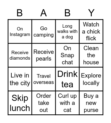 Ashley's Baby Shower Bingo Card