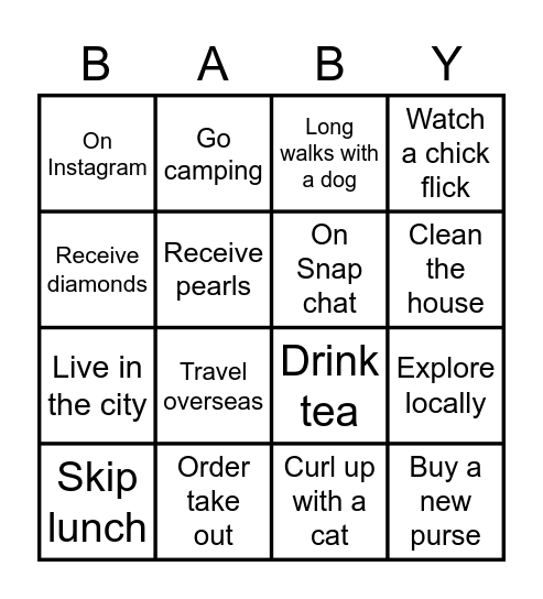 Ashley's Baby Shower Bingo Card