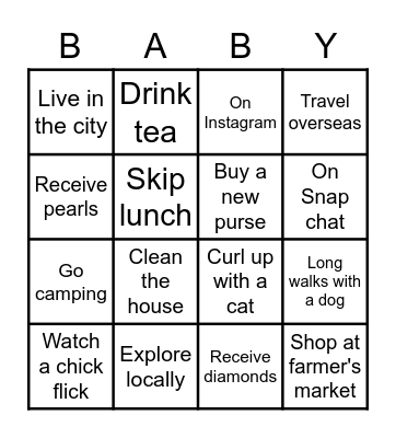 Ashley's Baby Shower Bingo Card