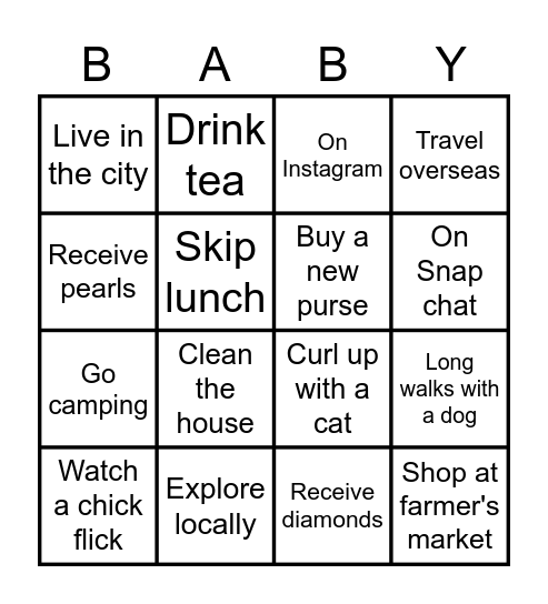 Ashley's Baby Shower Bingo Card