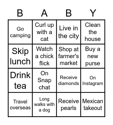 Ashley's Baby Shower Bingo Card