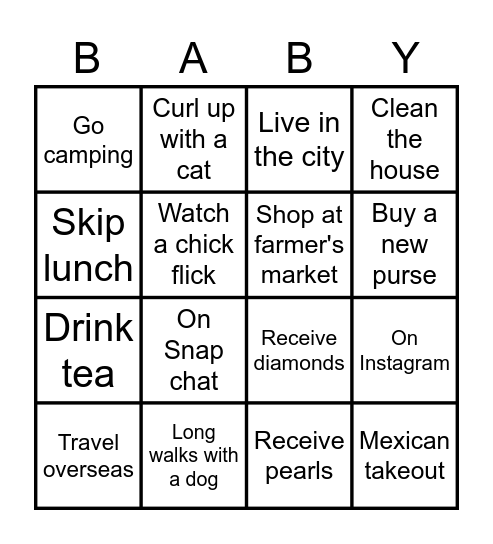 Ashley's Baby Shower Bingo Card