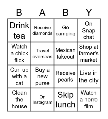 Ashley's Baby Shower Bingo Card
