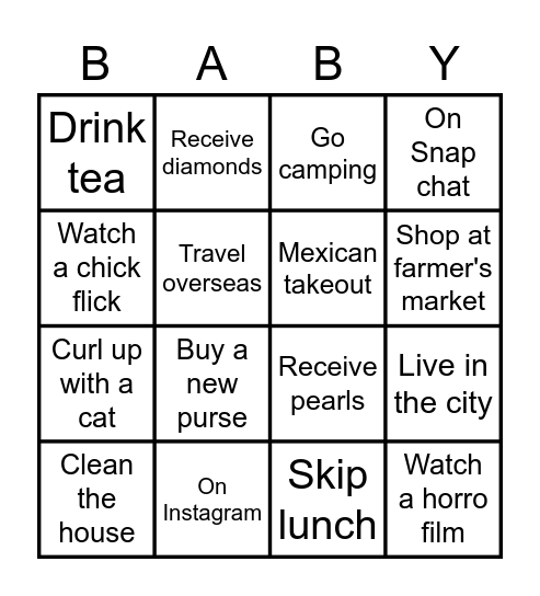 Ashley's Baby Shower Bingo Card