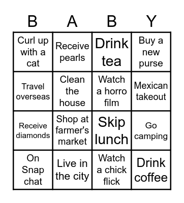 Ashley's Baby Shower Bingo Card