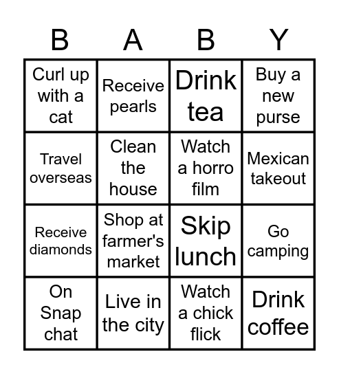 Ashley's Baby Shower Bingo Card