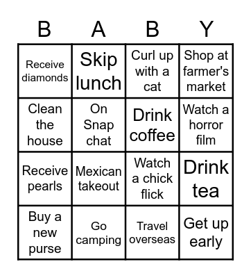 Ashley's Baby Shower Bingo Card
