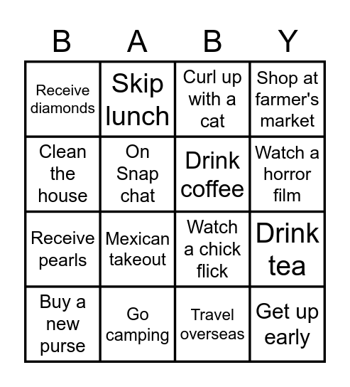 Ashley's Baby Shower Bingo Card