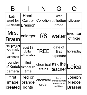 Photo 1 Bingo Card
