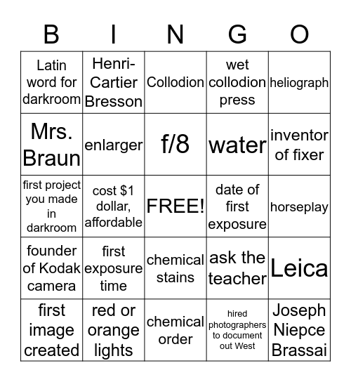 Photo 1 Bingo Card