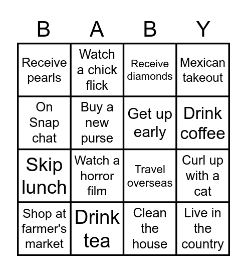 Ashley's Baby Shower Bingo Card