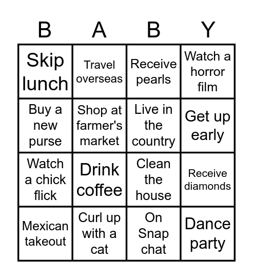 Ashley's Baby Shower Bingo Card