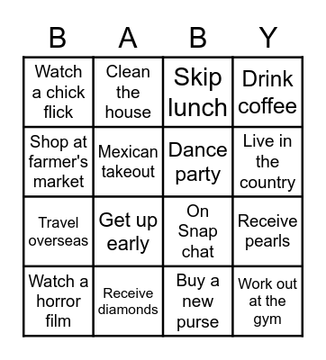 Ashley's Baby Shower Bingo Card