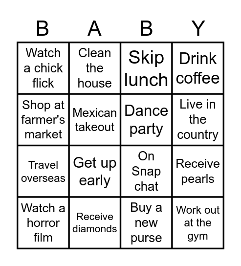 Ashley's Baby Shower Bingo Card