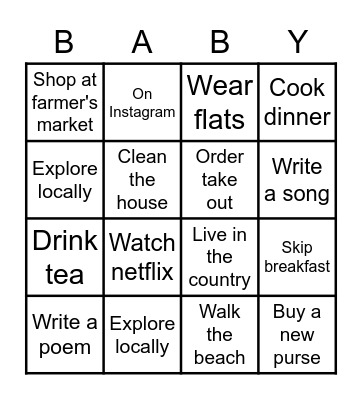 Ashley's Baby Shower Bingo Card