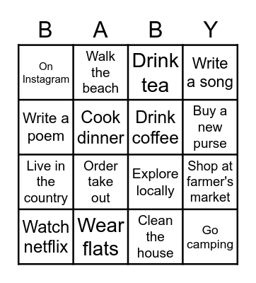 Ashley's Baby Shower Bingo Card