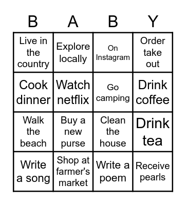 Ashley's Baby Shower Bingo Card