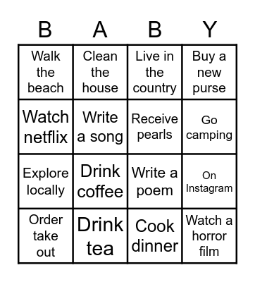 Ashley's Baby Shower Bingo Card