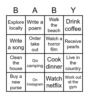 Ashley's Baby Shower Bingo Card