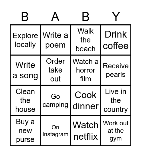 Ashley's Baby Shower Bingo Card