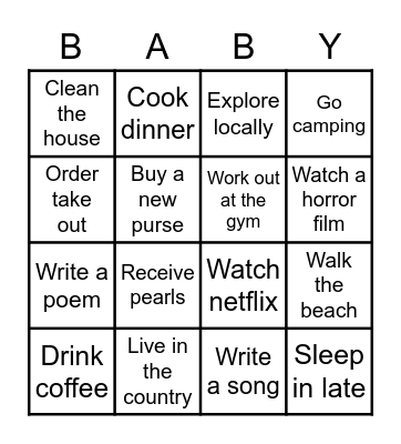 Ashley's Baby Shower Bingo Card
