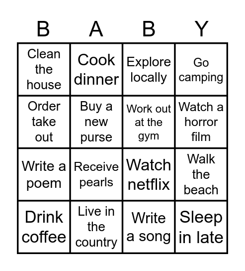 Ashley's Baby Shower Bingo Card