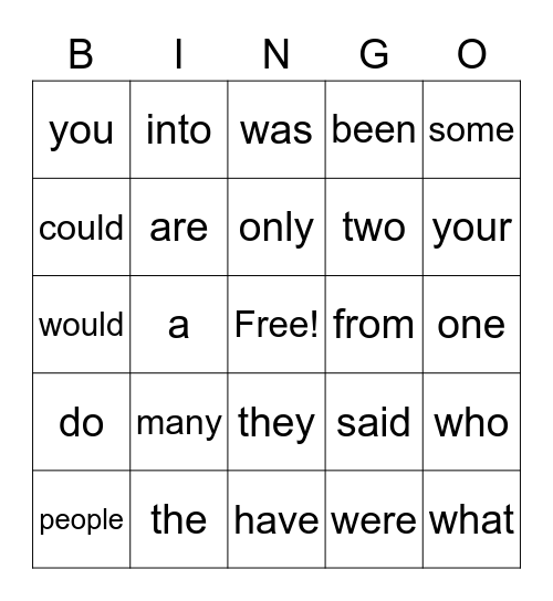LIST A-G Bingo Card
