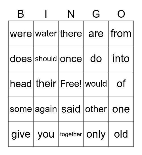 List A-G Bingo Card