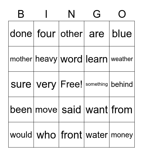 List A-L Bingo Card