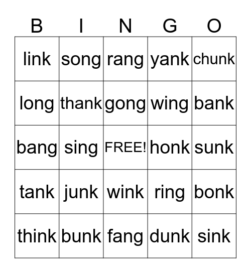 Words with Glued Sounds Bingo Card