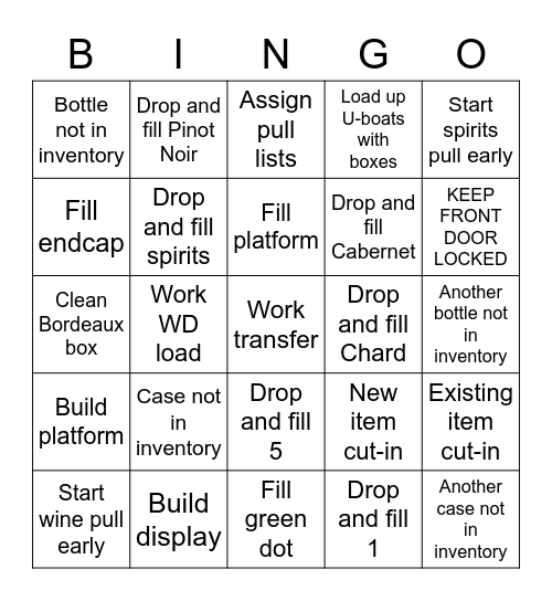 Overnight-O Bingo Card