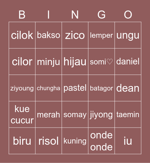 bingo with somi cantik Bingo Card