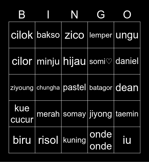 bingo with somi cantik Bingo Card
