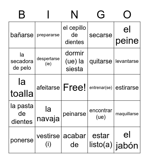 7.1 Vocabulario Bingo Card