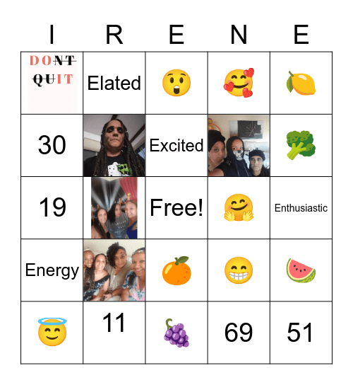 Irene's Birthday Bingo Card