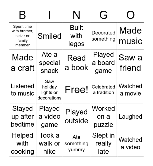 Was Your Thanksgiving Break a Bingo? Bingo Card