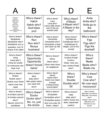 KNOCK KNOCK 2023 Bingo Card