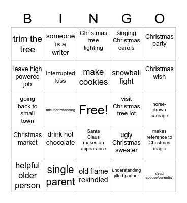 Hallmark Christmas Movies Bingo Card