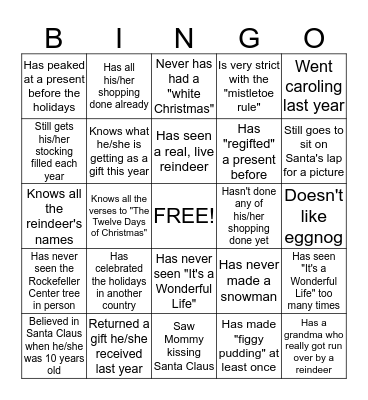 Holiday Bingo Card