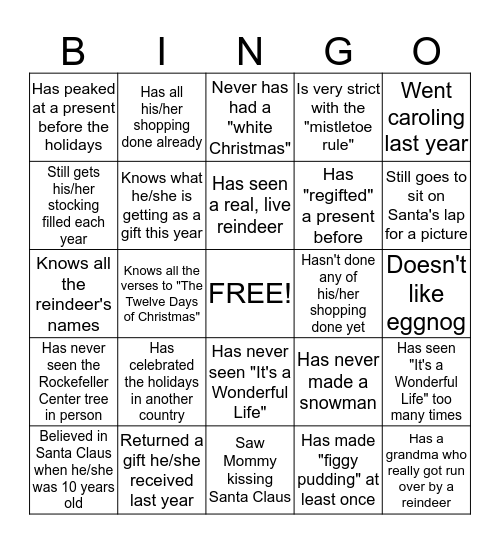 Holiday Bingo Card